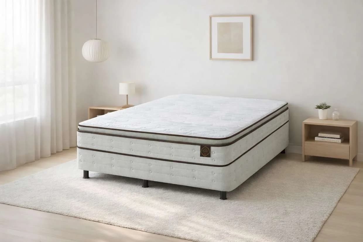 Colchão Euro Berlim com pillow top em quarto claro