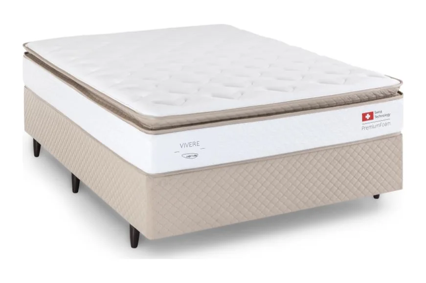 Conjunto Herval Vivere C1885 com pillow top e box bege