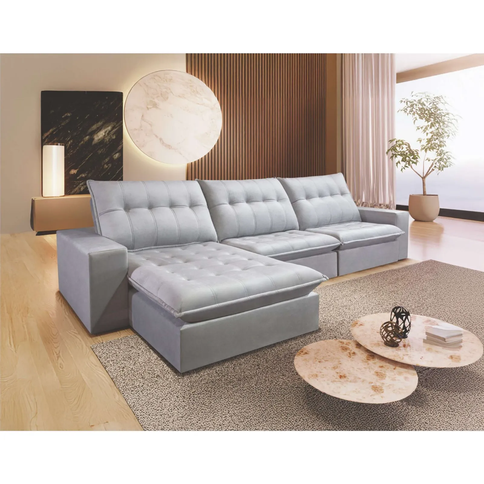 Sofá Retrátil e Reclinável com Chaise Rasa