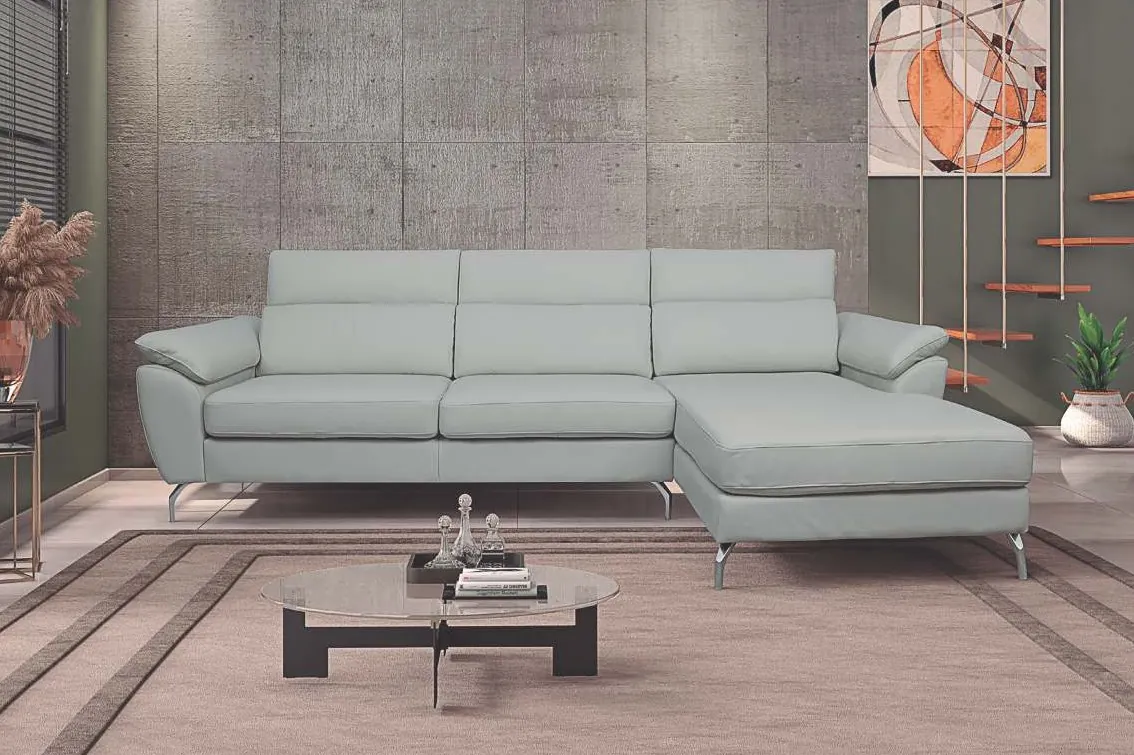 Sofá com Chaise de Couro Haia